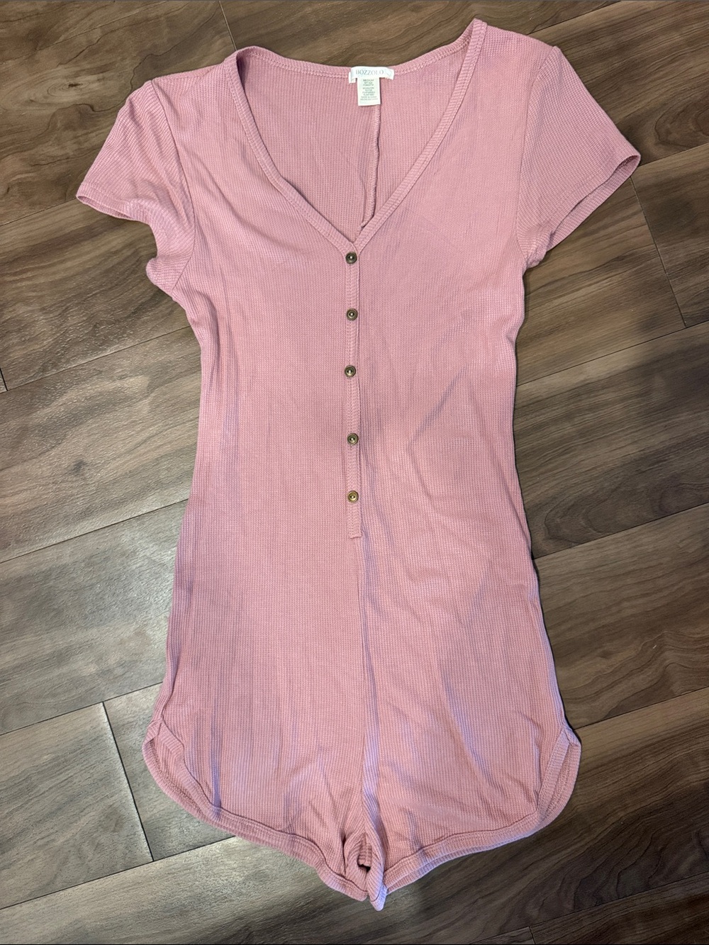 Bozzolo Pink Ribbed Henley Short Sleeve Bodysuit Romper